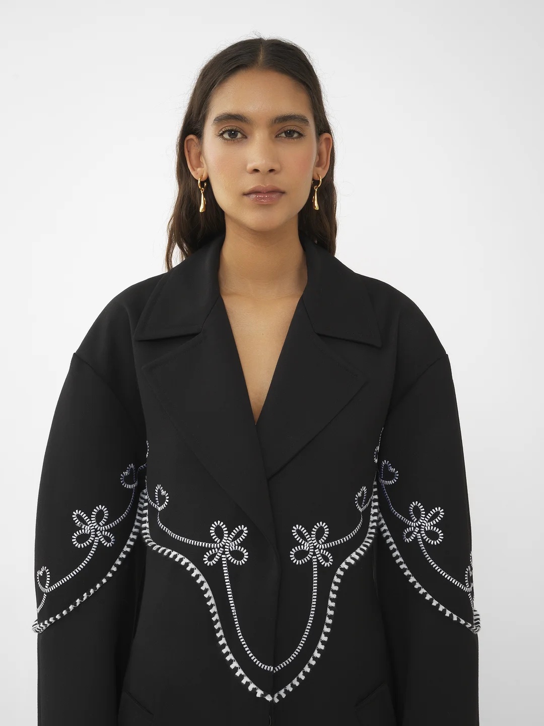 Chloé Motif-embroidered Maxi Trench Coat In Black