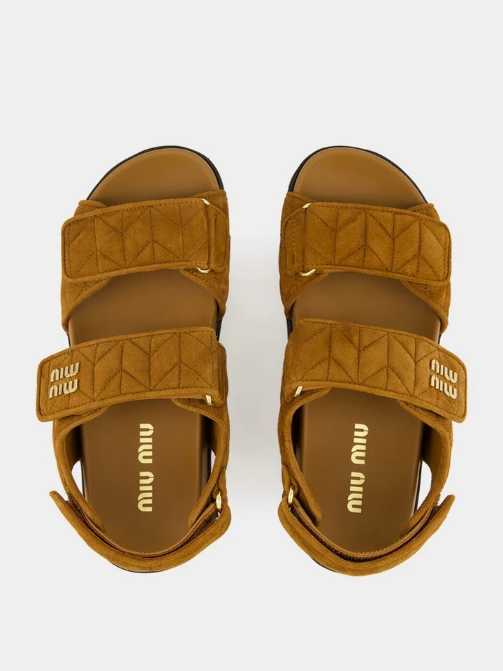 Miu Miu Sporty Quilted Double-strap Sandals In Brown