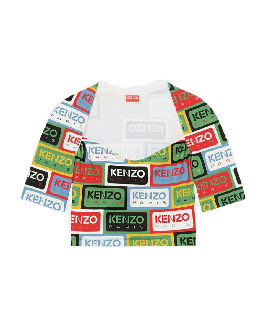 Kenzo All-over Logo Printed Crewneck Crop Top In Multicolor