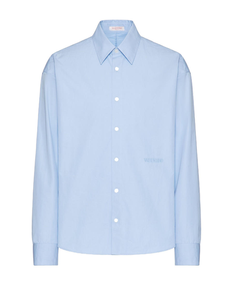 Valentino Long-sleeve Cotton Shirt In Blue