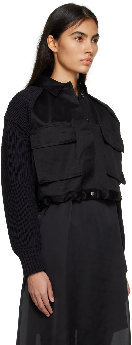 Shop Sacai Twill And Rib Knitted Shirts In Black