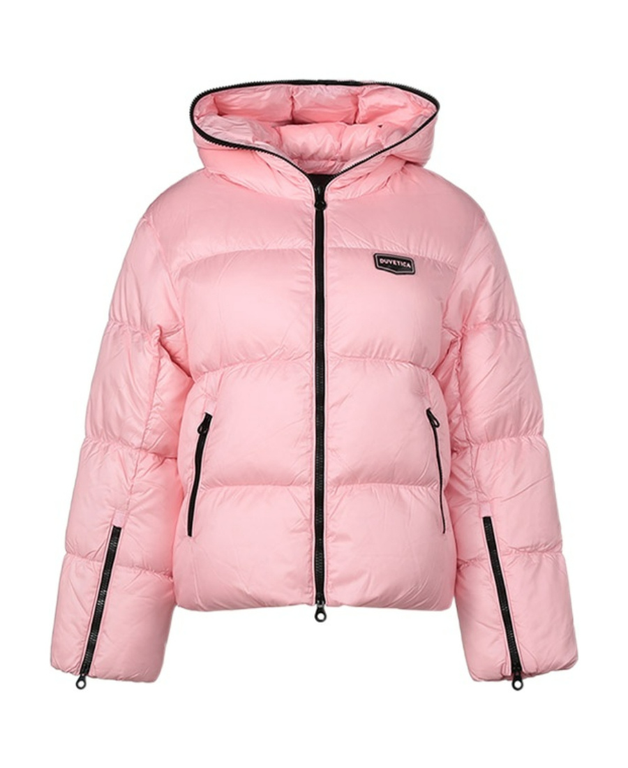 Duvetica Long Sleeved Hooded Down Jacket In Pink