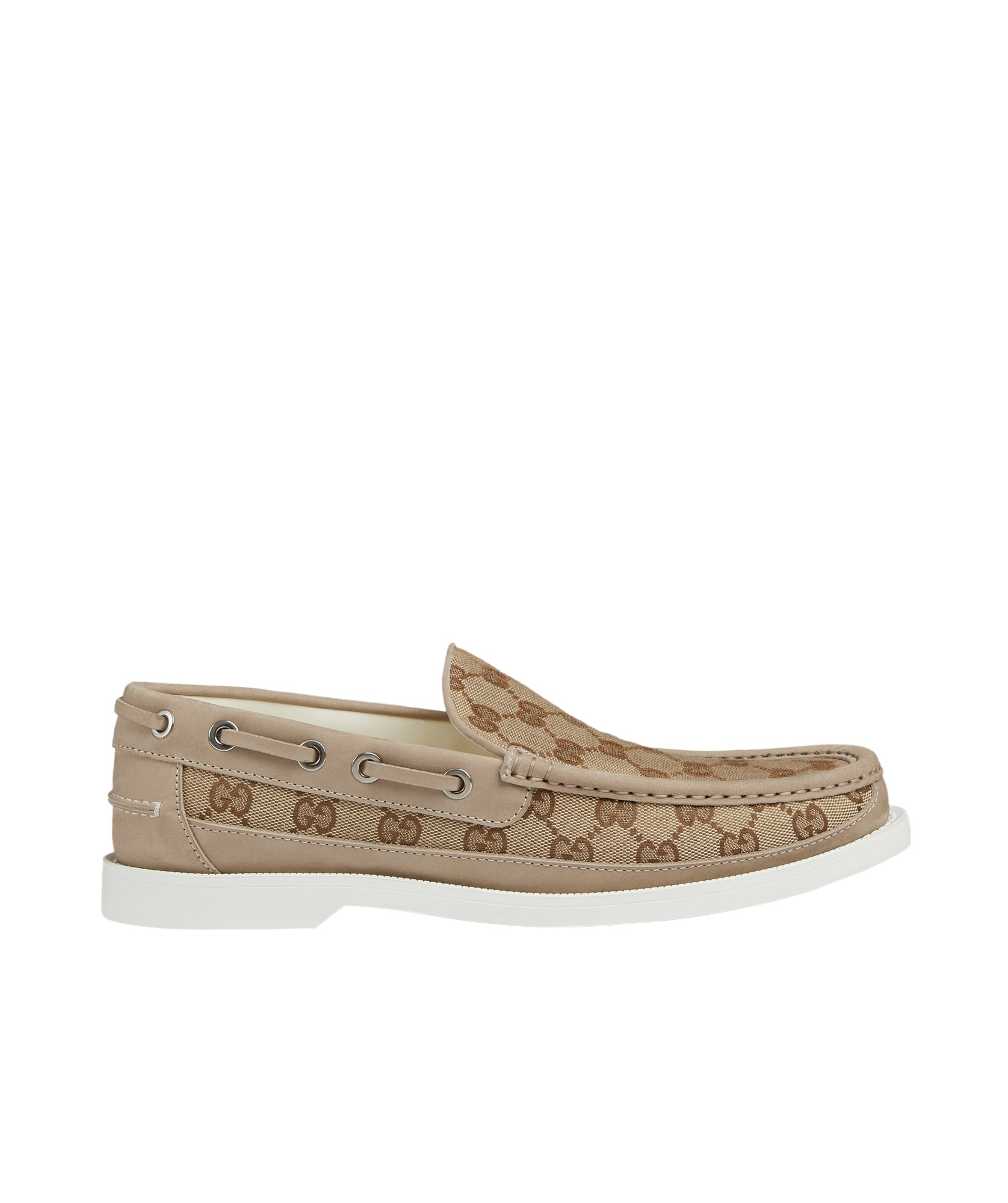Gucci Gg Canvas Leather Loafers In Nude