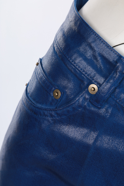Saint Laurent Skinny Patent Style Trousers In Blue