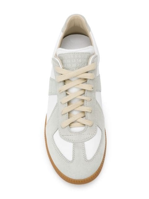 Maison Margiela Low-top Leather Sneakers With Contrasting Details In White