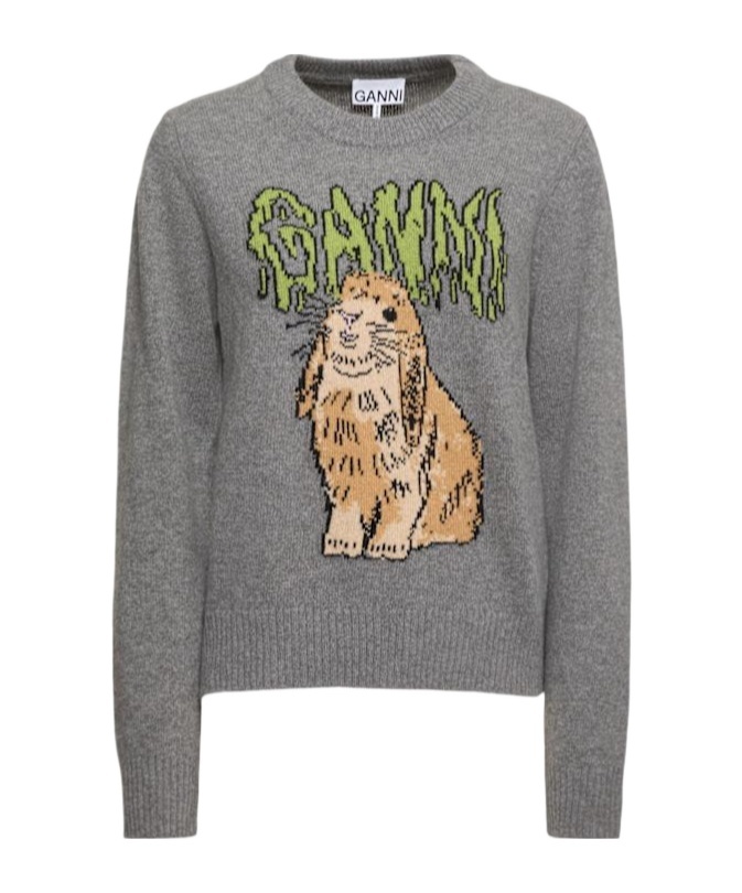 Ganni Bunny Wool Crewneck Sweater