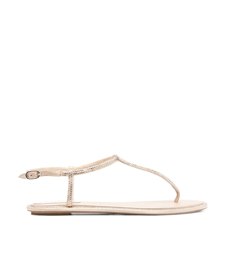 René Caovilla Diana Crystal-embellished Flat Sandals In Nude