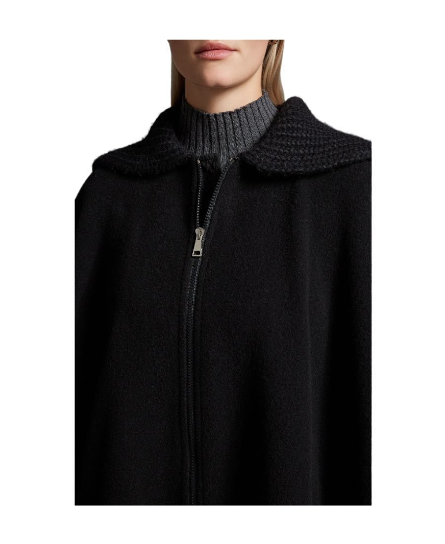 Moncler Logo-patch Wool Cape In Black