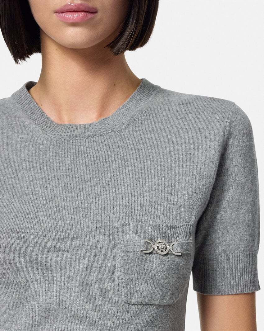 Versace Melange Grey Wool Blend Sweater In Gray