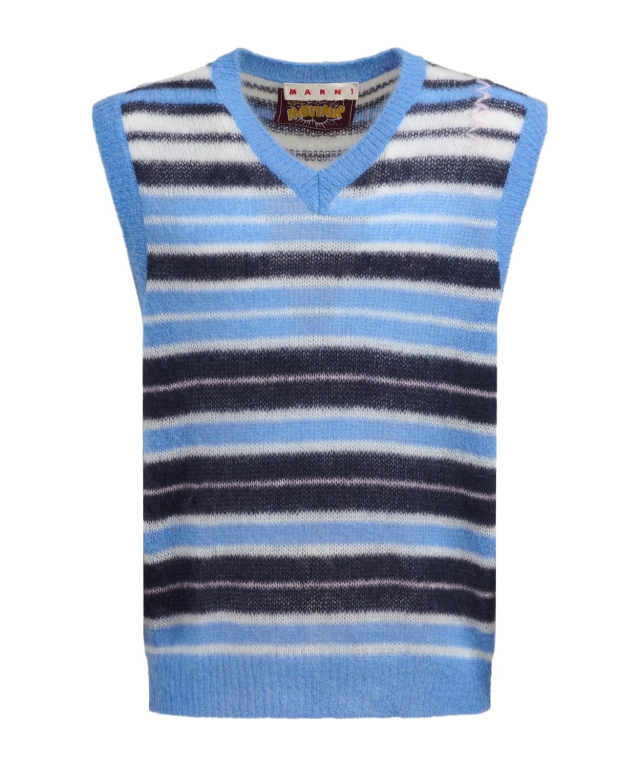 Marni Mens Striped-print V-neck Relaxed-fit Wool-blend Vest Blue Lilac In Blue