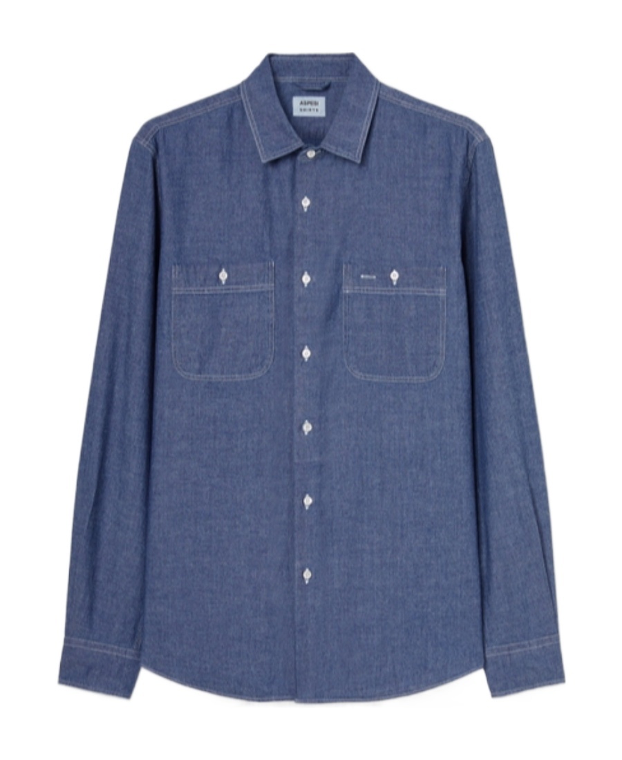 Aspesi Chest-pocket Long-sleeve Shirt In Blue