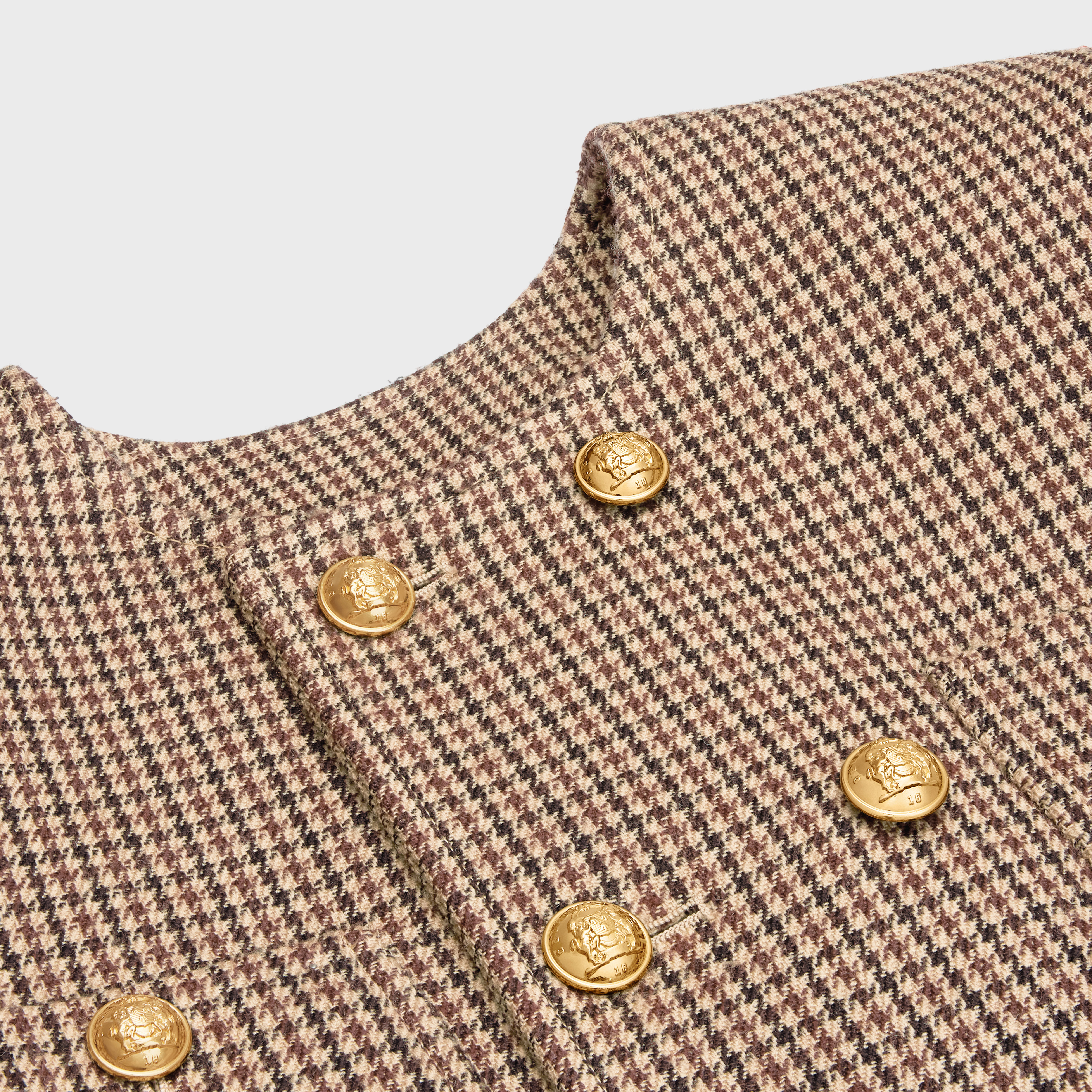 Celine Double Thousand Bird Plaid Wool Jacket In Brown