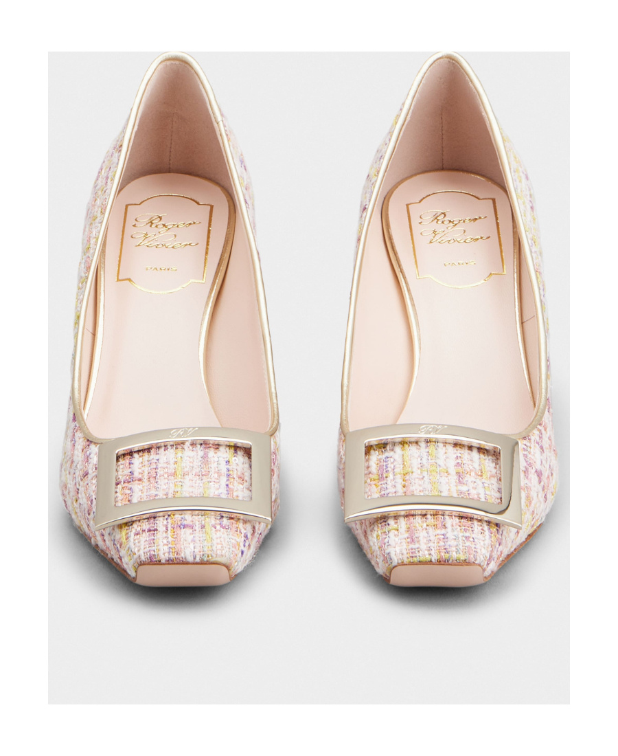ROGER VIVIER TROMPETTE METAL BUCKLE PUMPS IN FABRIC 