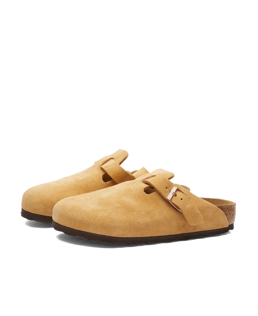 Shop Birkenstock Boston Suede Slides In Brown