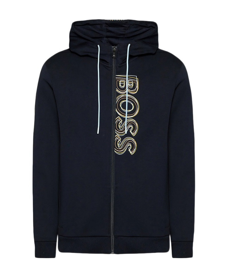 Shop Hugo Boss Logo Embroidered Zipper With Hat Casual Coat In Black