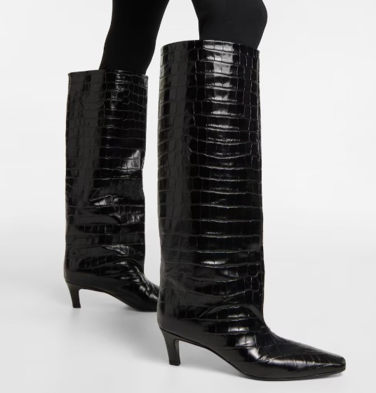 Totême Croc-effect Leather Knee-high Boots In Black