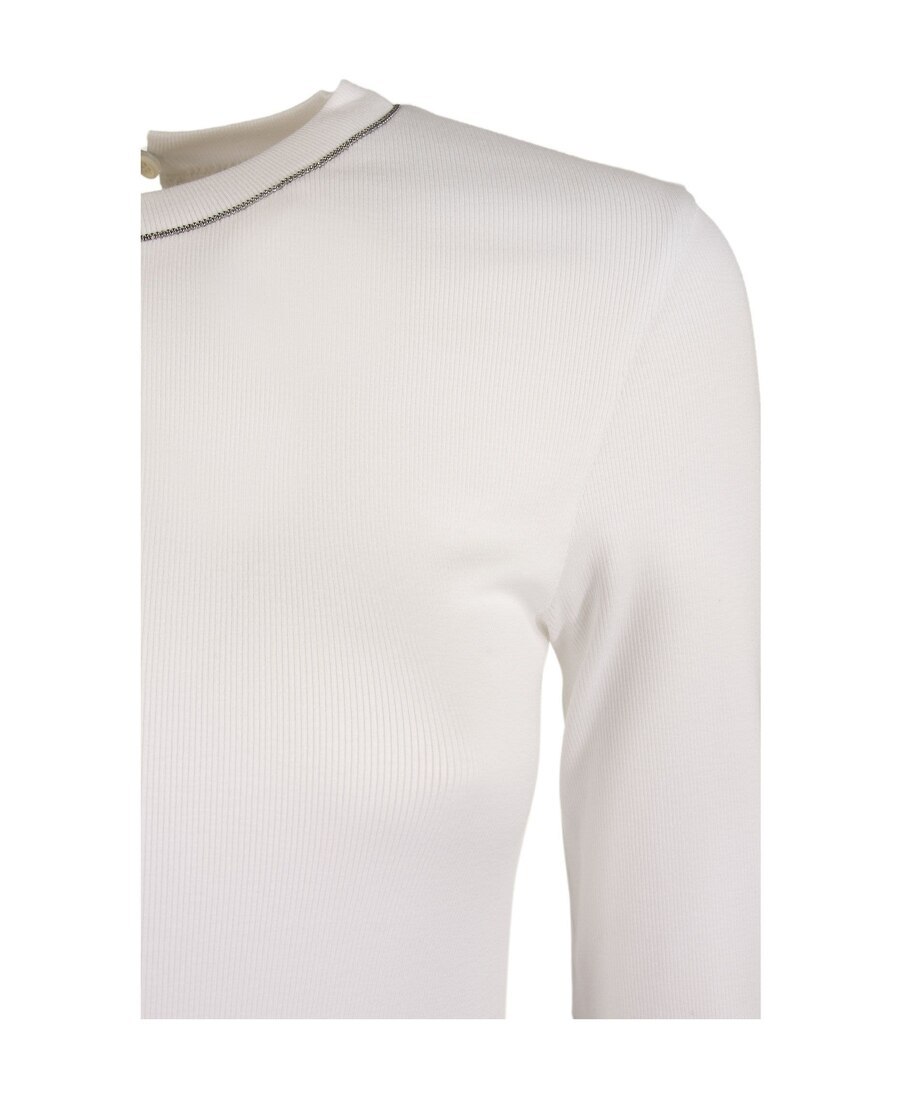 Brunello Cucinelli White Cotton Long Sleeves T-shirt In White
