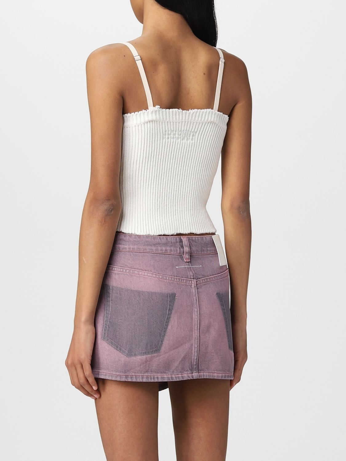 Mm6 Maison Margiela Embroidered-logo Knit Crop Top In Multicolor