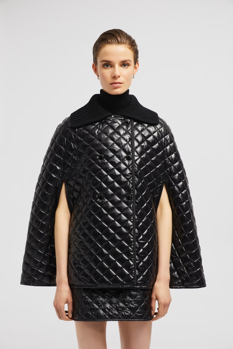 Moncler Quiletd Padded Cape In Black