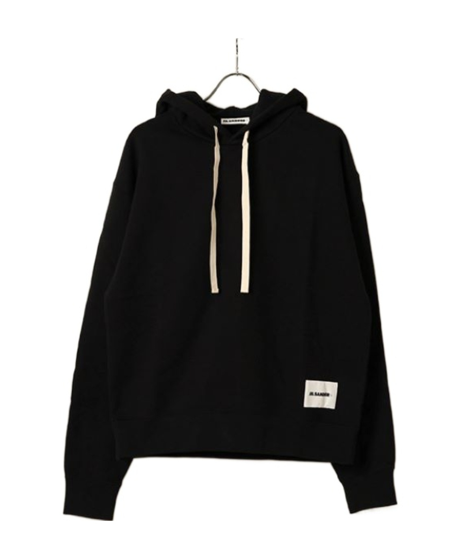 Jil Sander Hoodie With Patch Logo And Ribbed Finish In Black