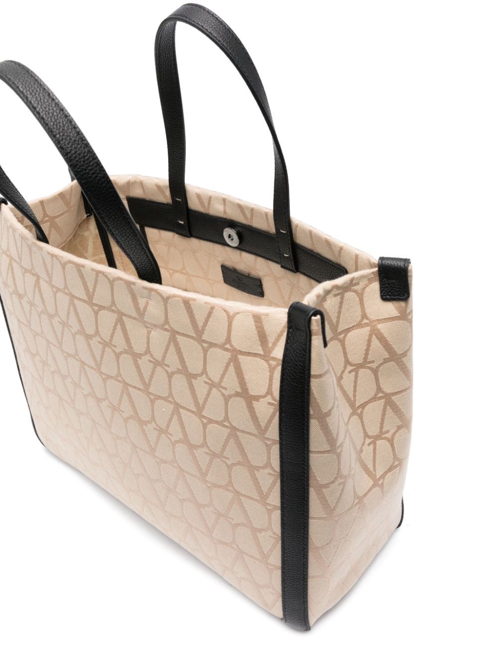 Valentino Structured Two-tone Canvas Tote In Nude