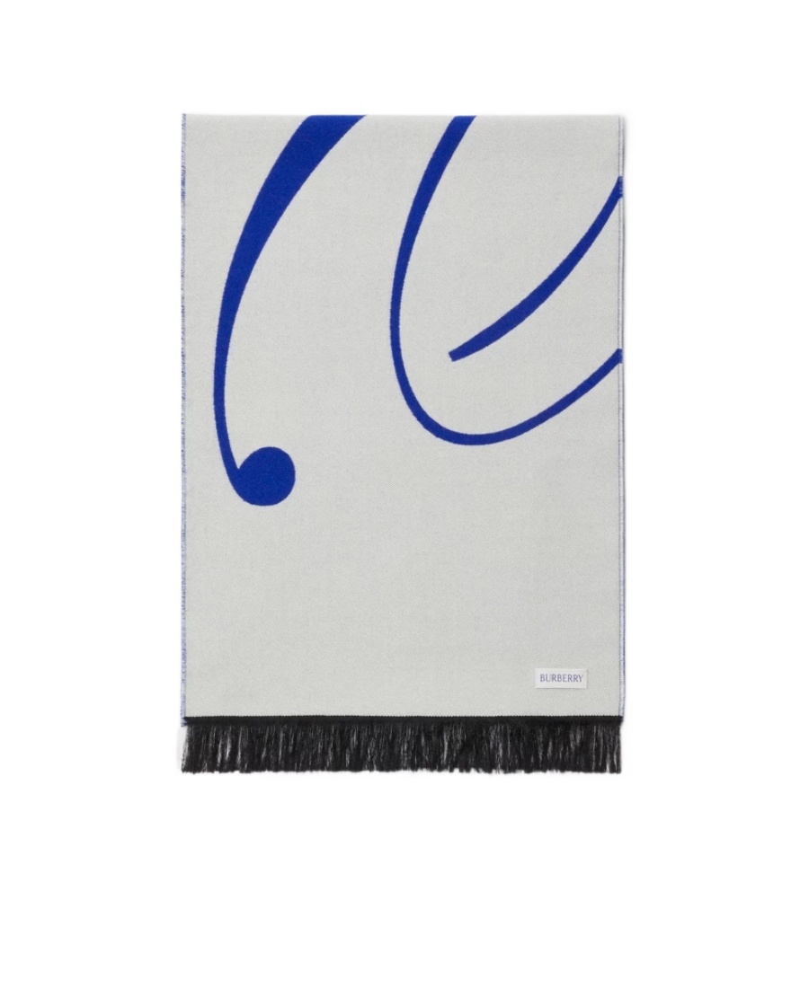 Burberry Logo Intarsia-knit Wool-blend Scarf In Blue