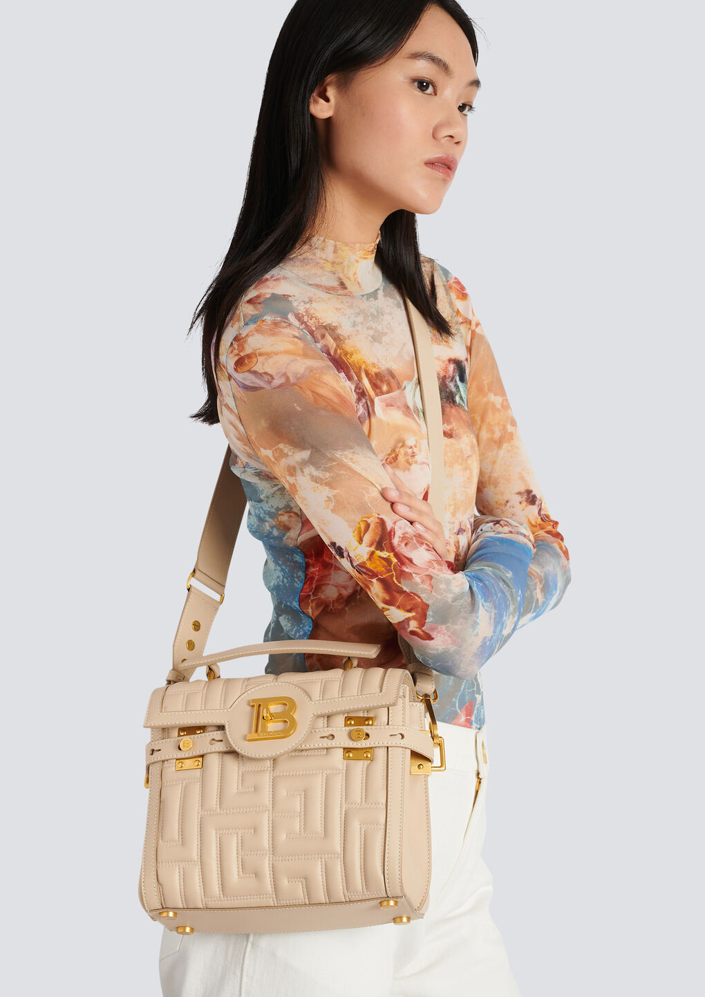BALMAIN B-BUZZ 23 BAG IN MONOGRAM QUILTED LEATHER