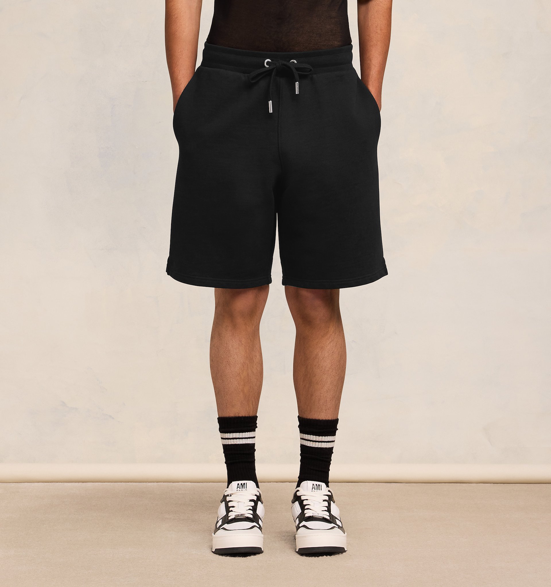 Ami Alexandre Mattiussi Ami Paris Ami De Coeur Logo Embossed Drawstring Shorts In Black