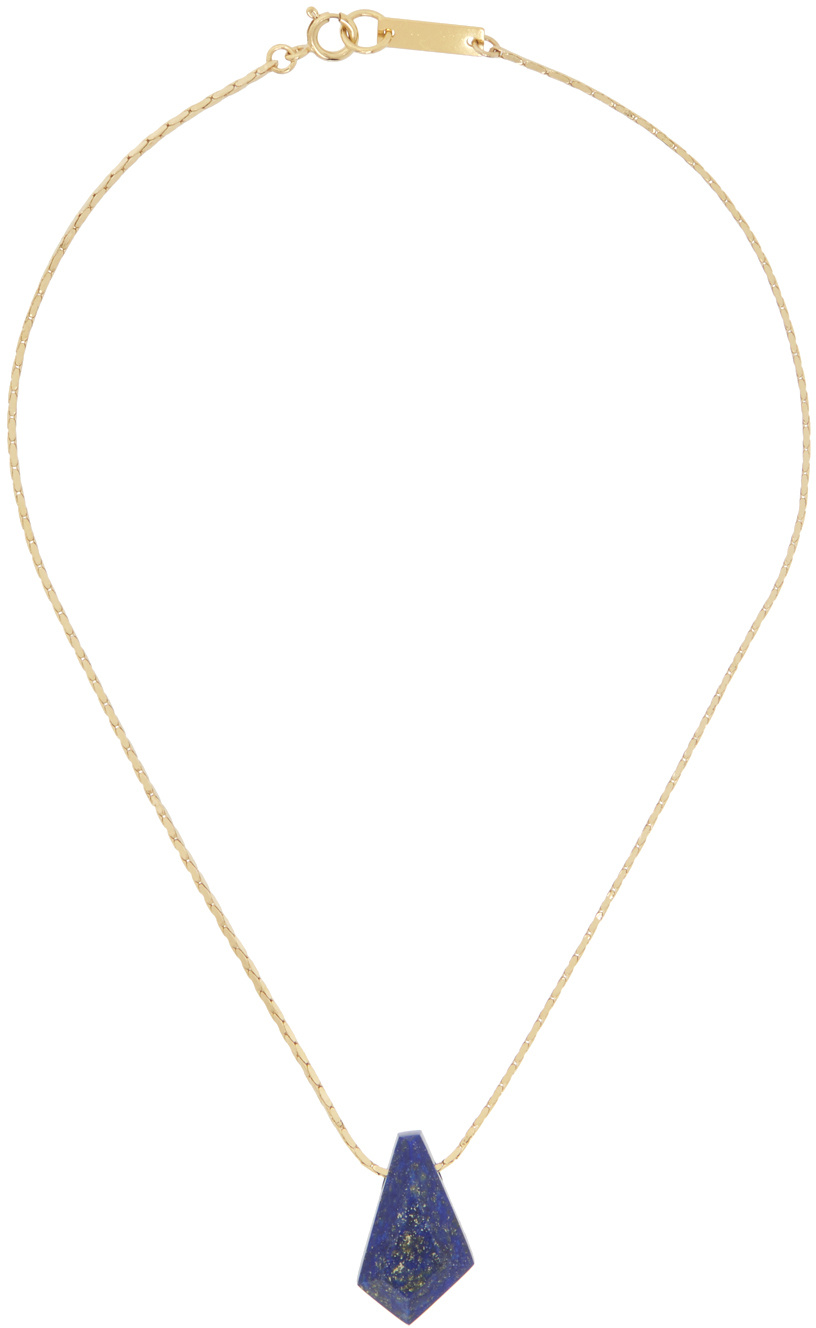 Isabel Marant Gold & Navy Pendant Necklace In Yellow