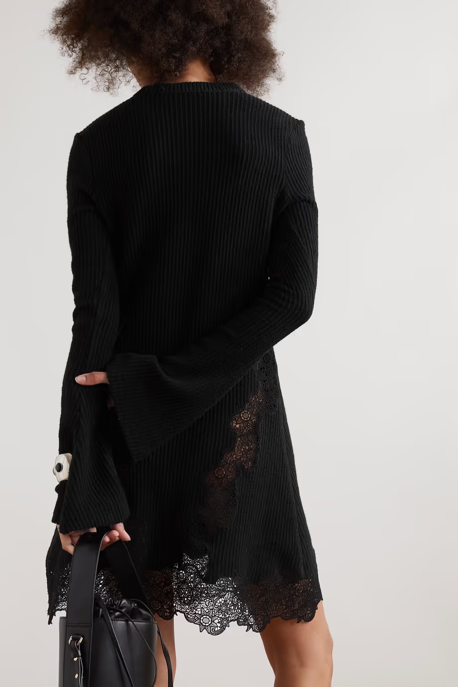 Chloé Lace-trimmed Ribbed Wool Mini Dress In Black