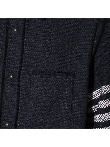 Thom Browne Navy Blue Shirt With Contrasting 4-bar Detail In Black