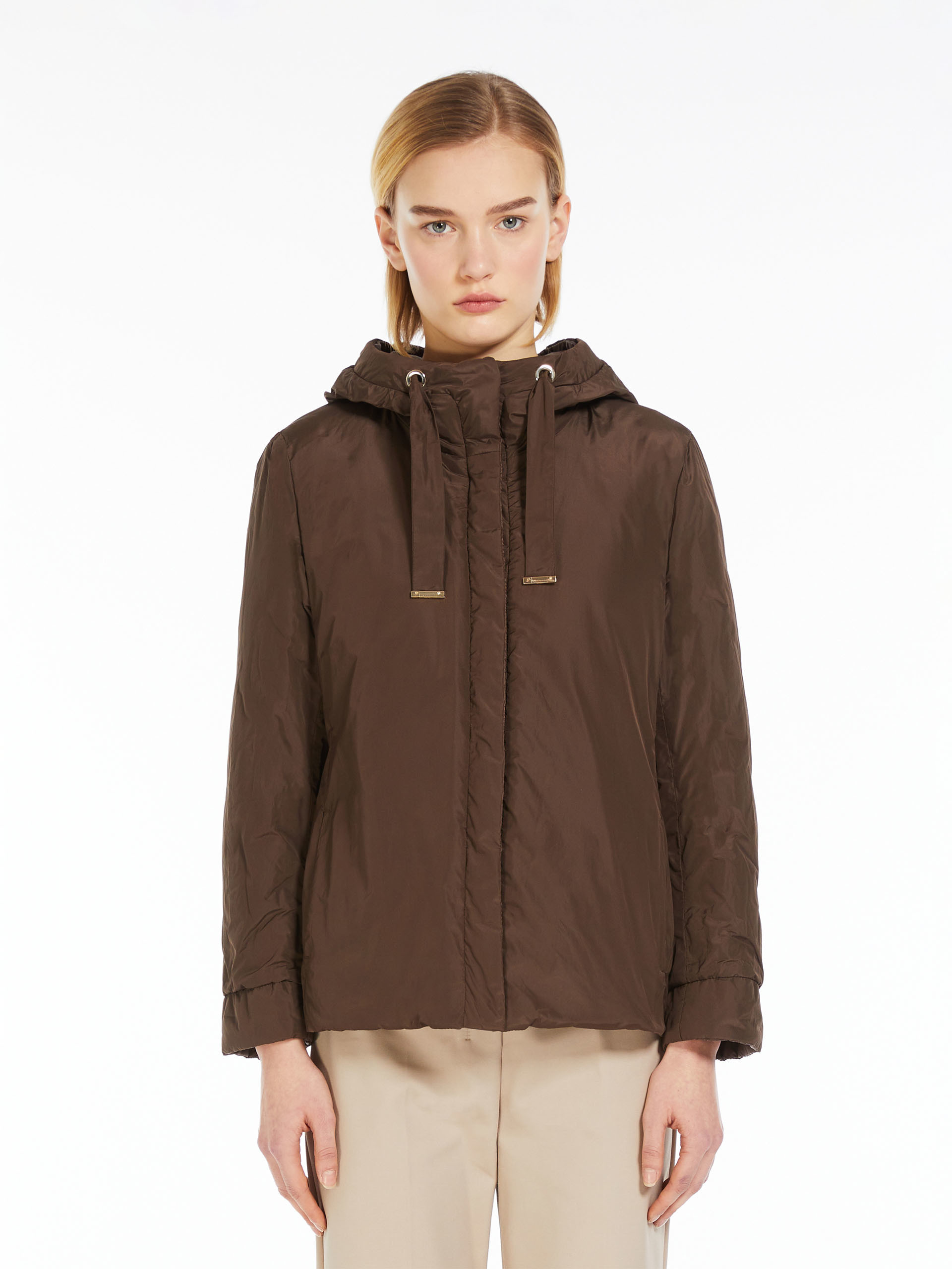 Max Mara Hooded Double-sided Down Jacket In Brown