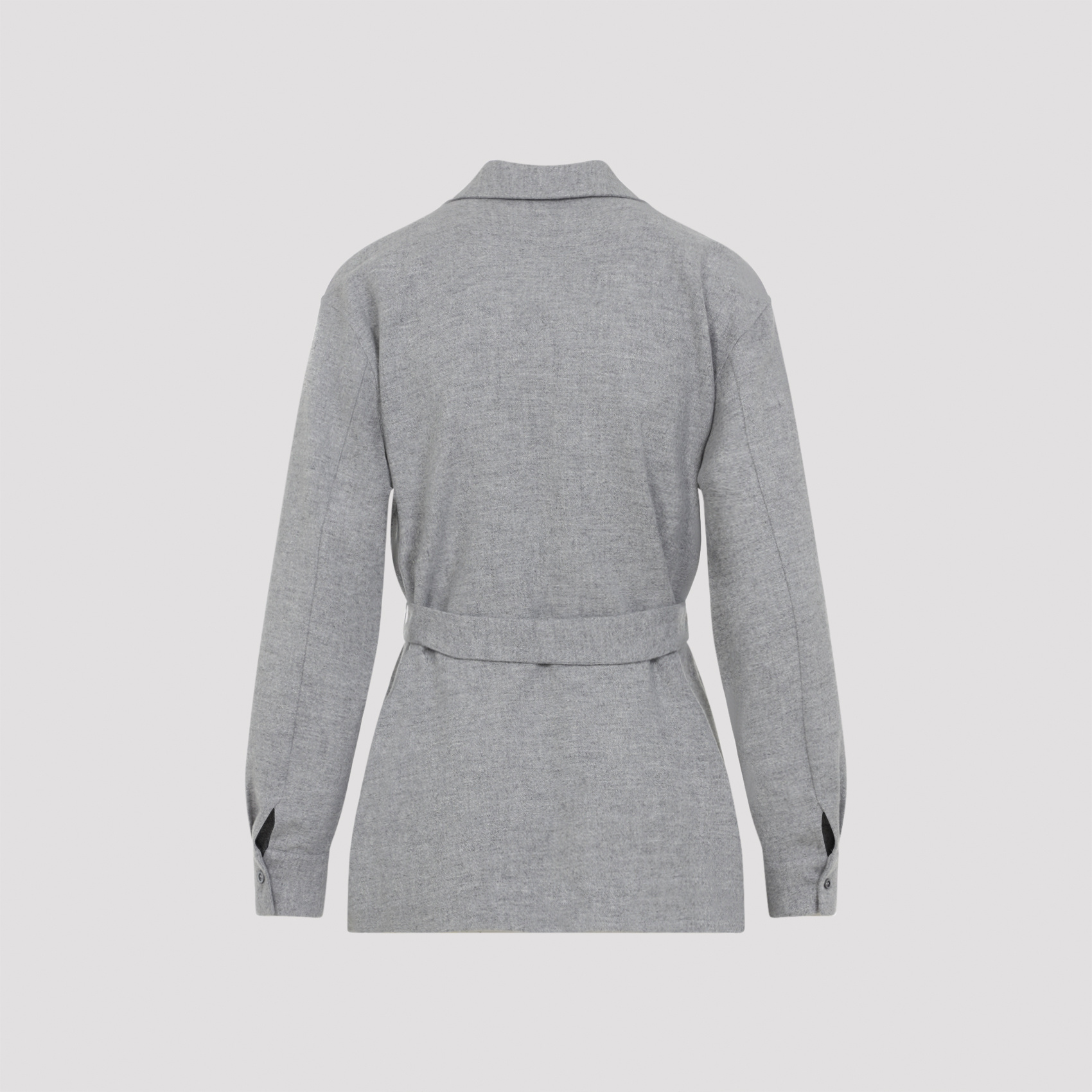 Peserico Pointed Collar Stone Grey Virgin Wool Flannel Shirt In Gray
