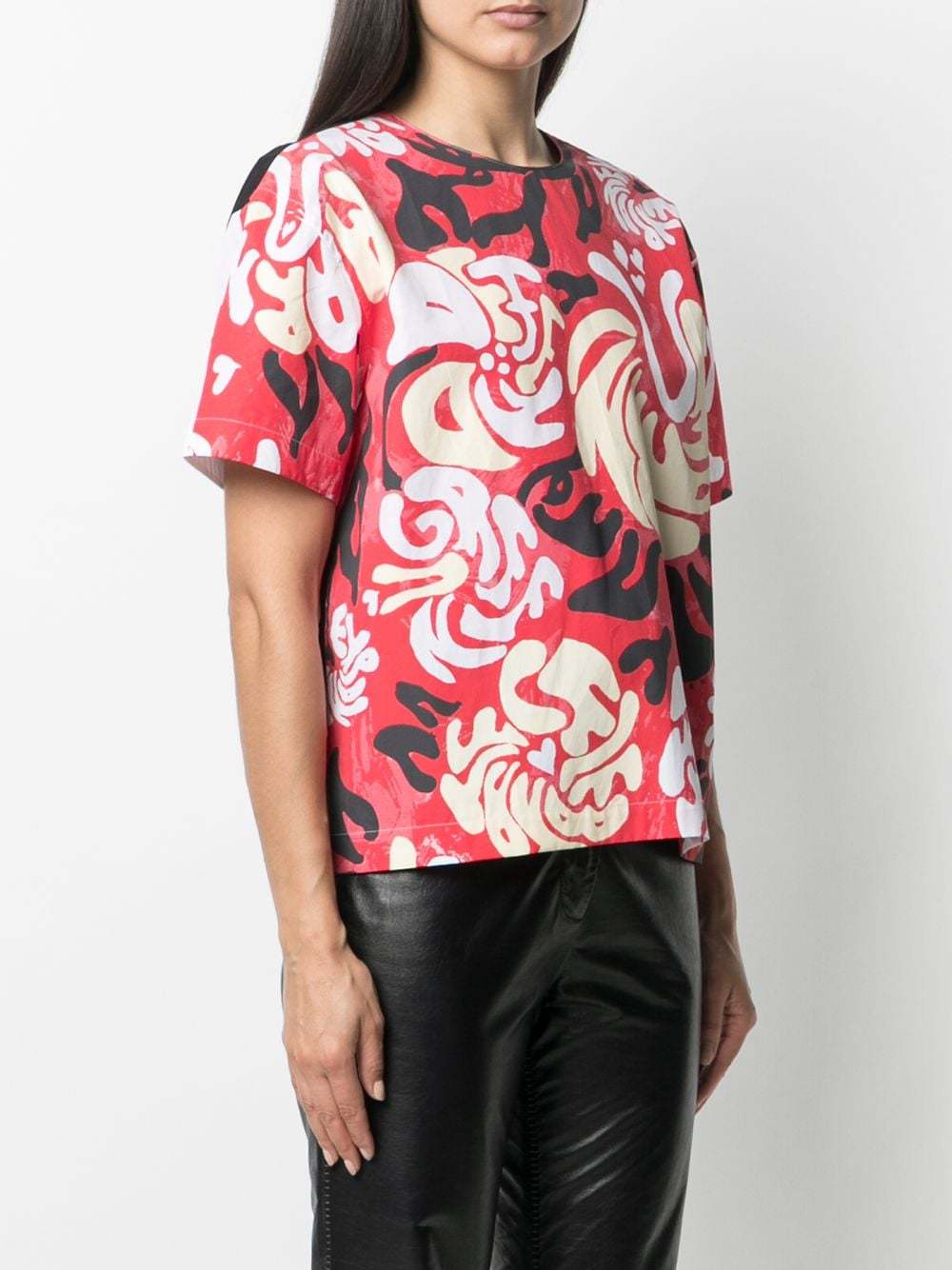 Marni Graphic Print Short Sleeve Blouse In White