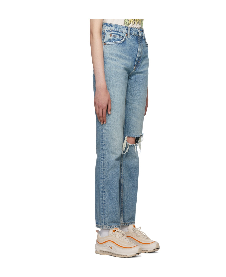 Re/done 70s Straight Cut Jeans In Worn Med Raf In Blue