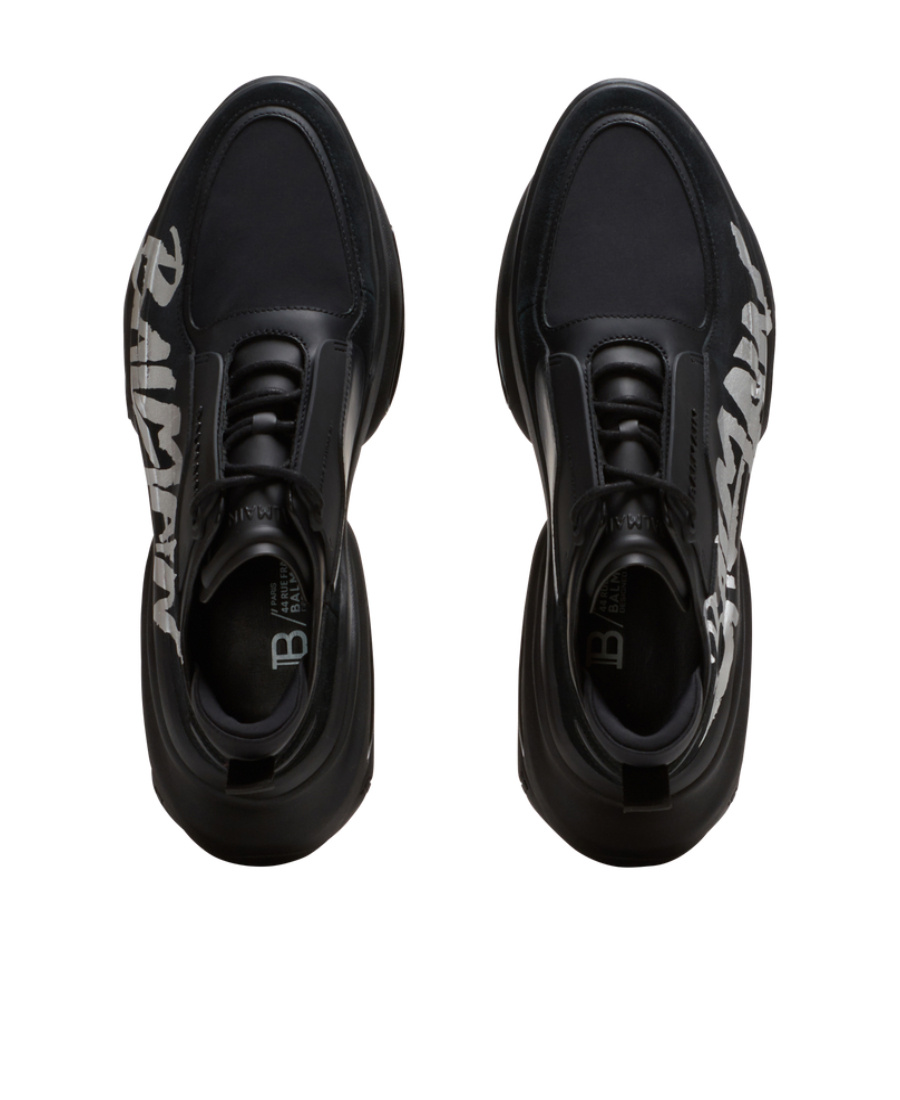 BALMAIN B-BOLD TRAINERS IN RUBBERISED LEATHER AND NEOPRENE