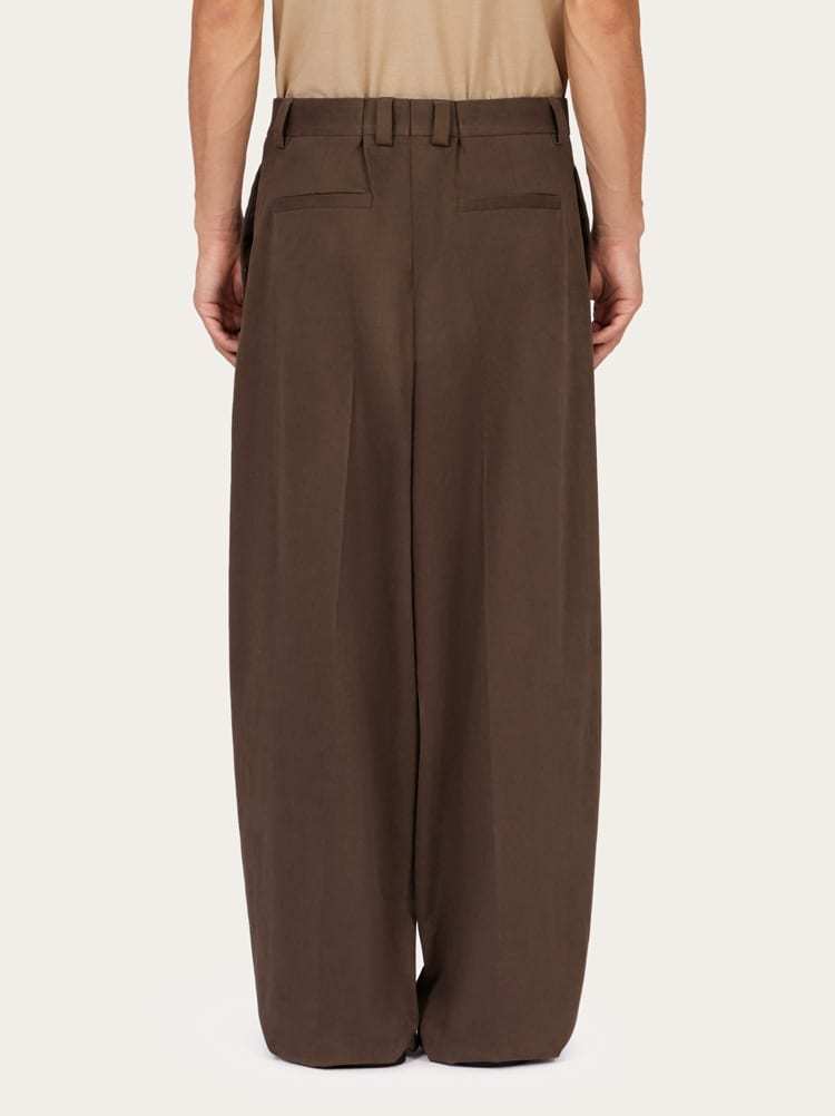 Ferragamo Wide-leg Pleated Trousers In Brown