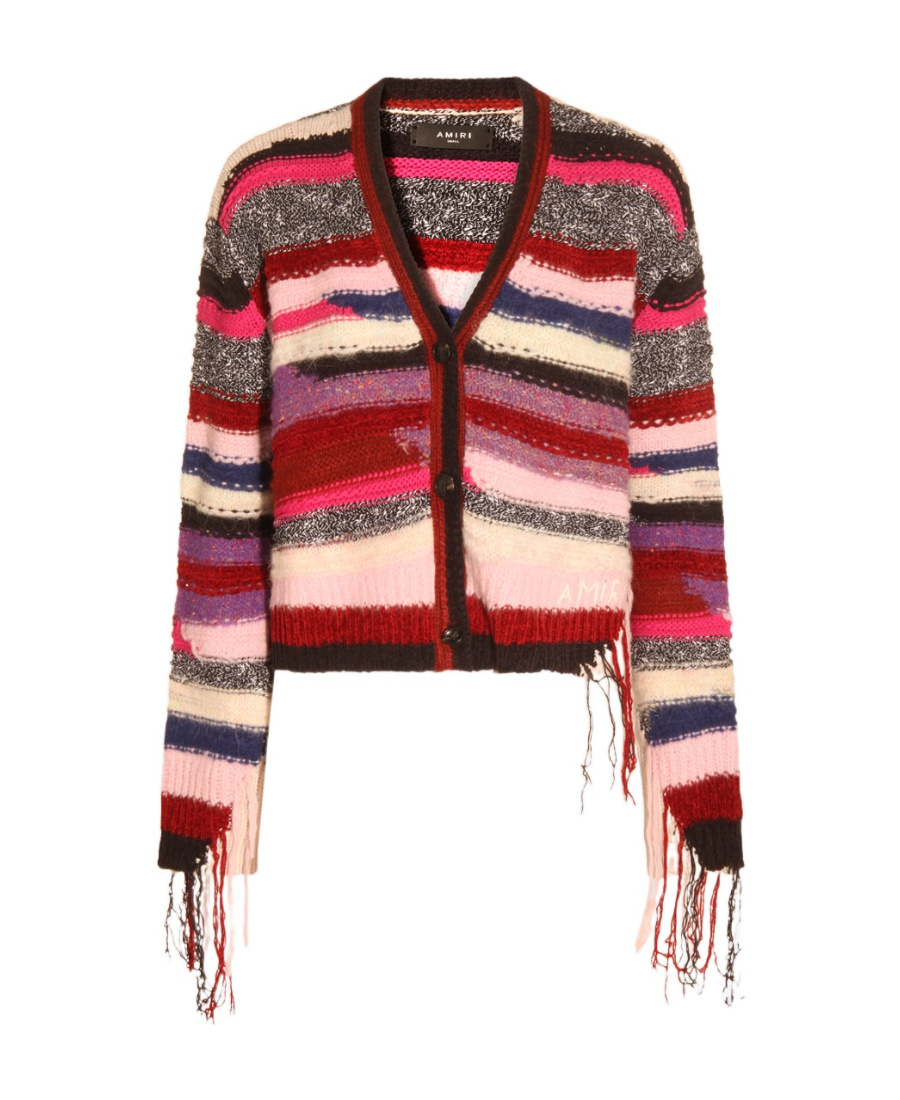 Amiri Striped Fringed Cardigan In Multicolor