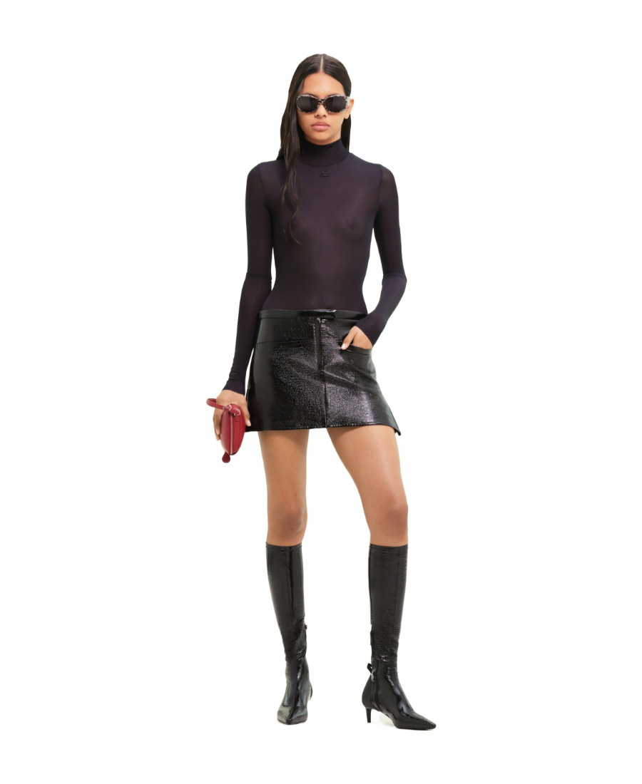 Courrèges Trapeze-silhouette Vinyl Miniskirt In Black