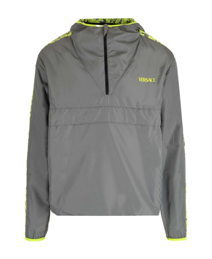 Versace Barocco-trim Hooded Jacket In Gray