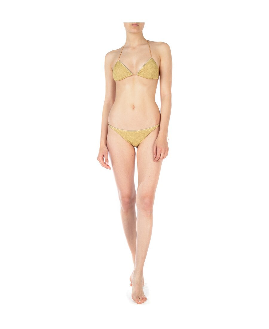 Shop Oseree Lumière Metallic Triangle Bikini In Nude