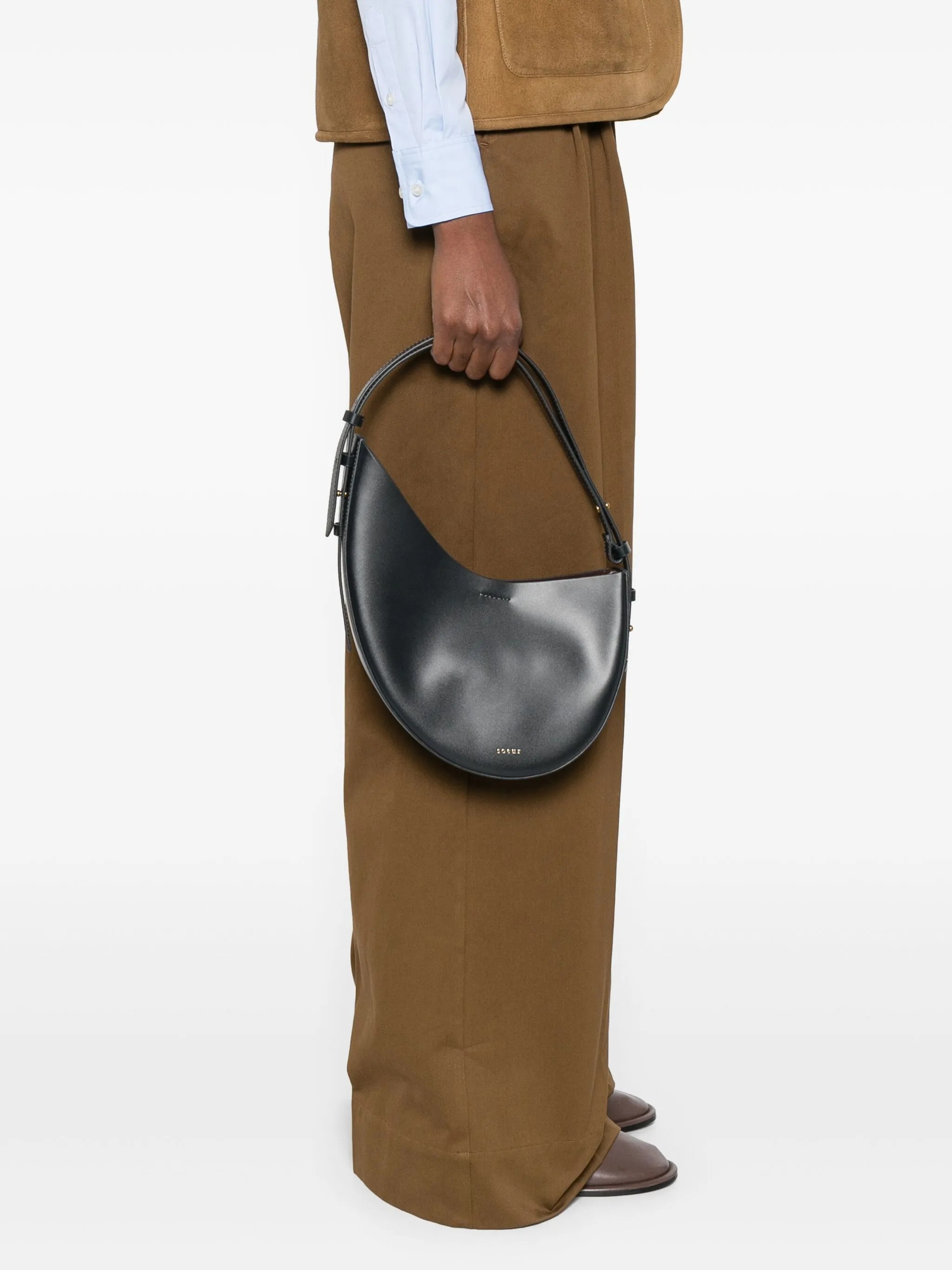 Soeur Crescent-shaped Bordeaux Leather Shoulder Bag In Black