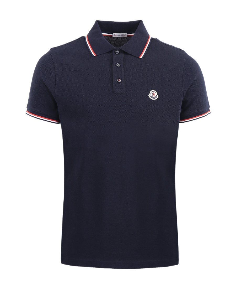 Moncler Cotton Polo Shirt With Logo In Blue