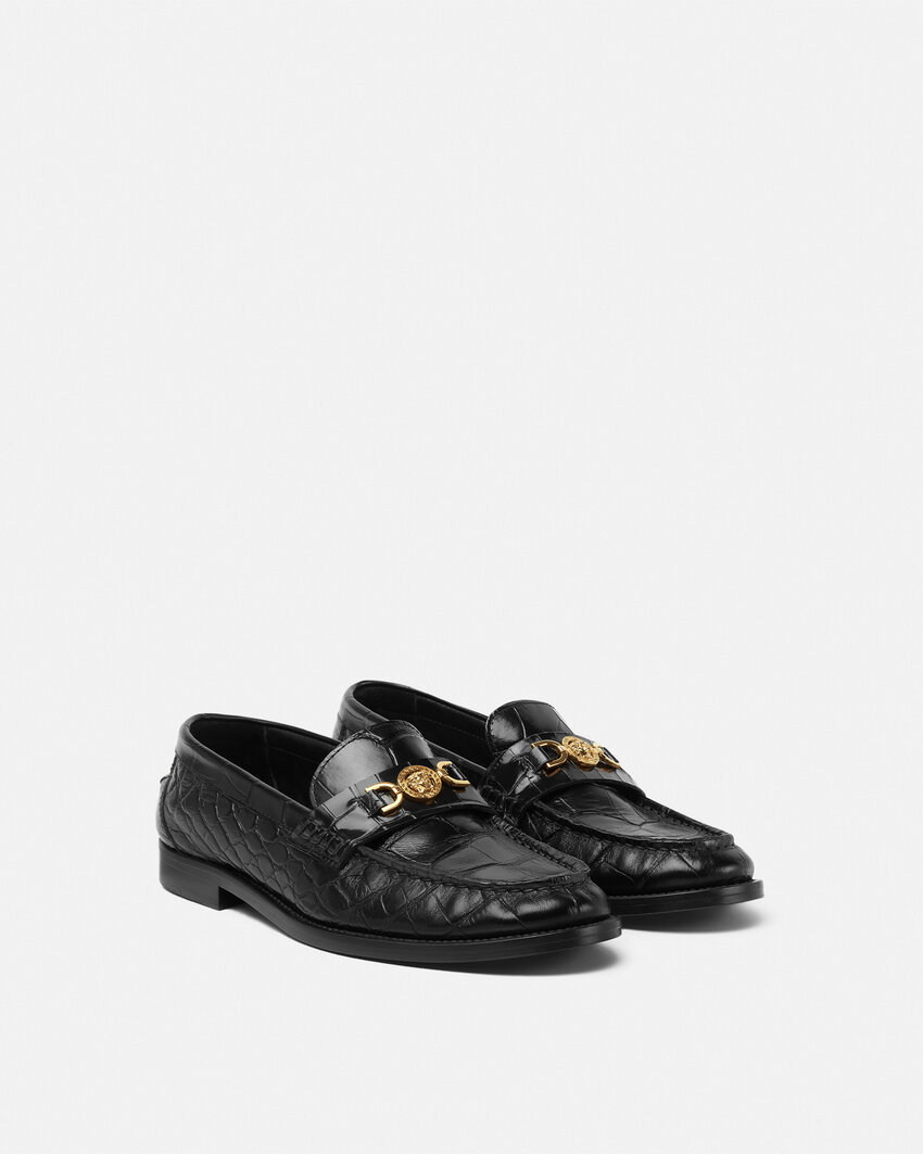 Versace Medusa 95 Embossed Slip-on Loafers In Black