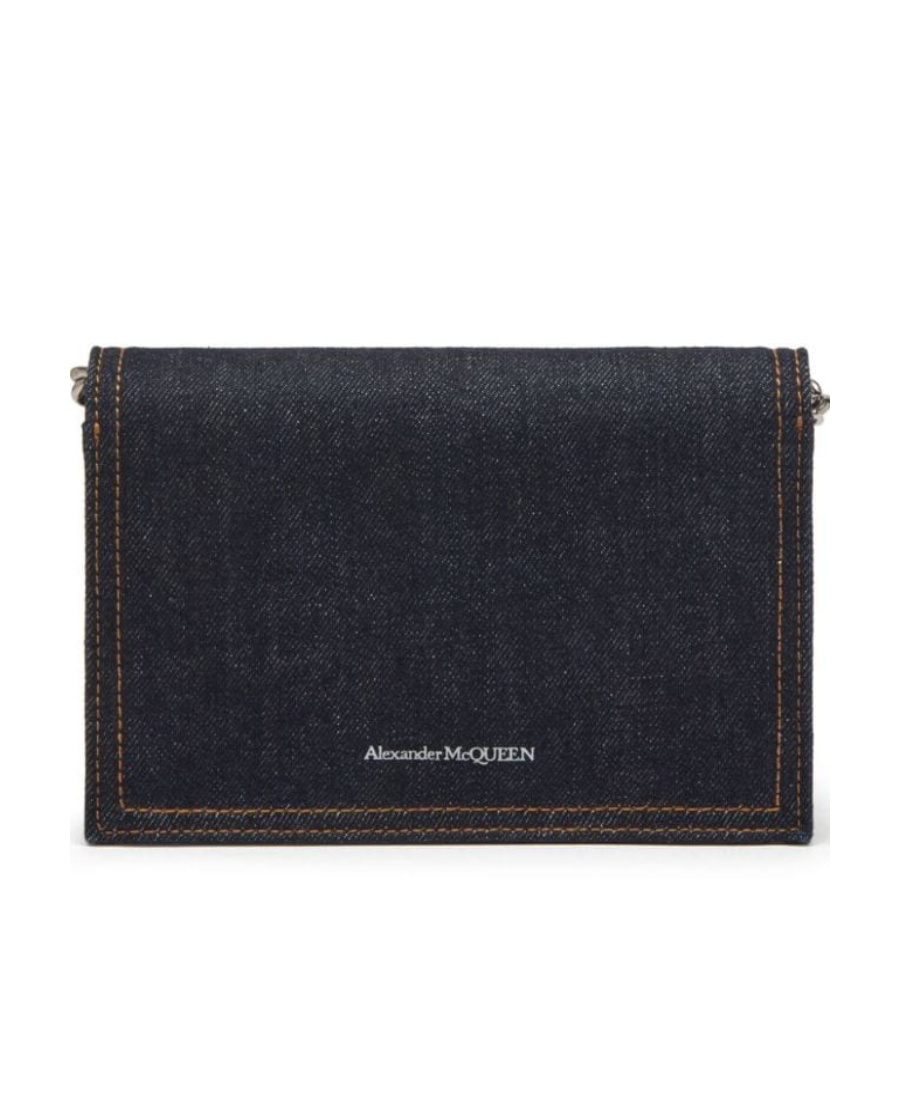Alexander Mcqueen Small Skull Denim Shoulder Bag In Black