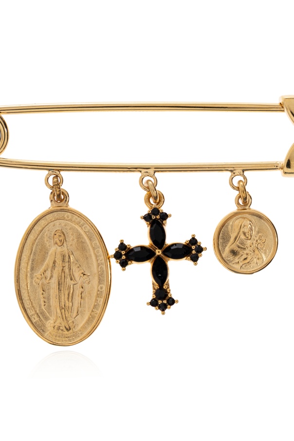 Dolce & Gabbana Safety Brooch With Cross And Medals In Gold