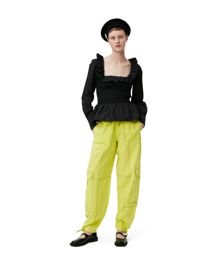 Ganni Light Slub Pocket Pants In Sulphur Spring In Green