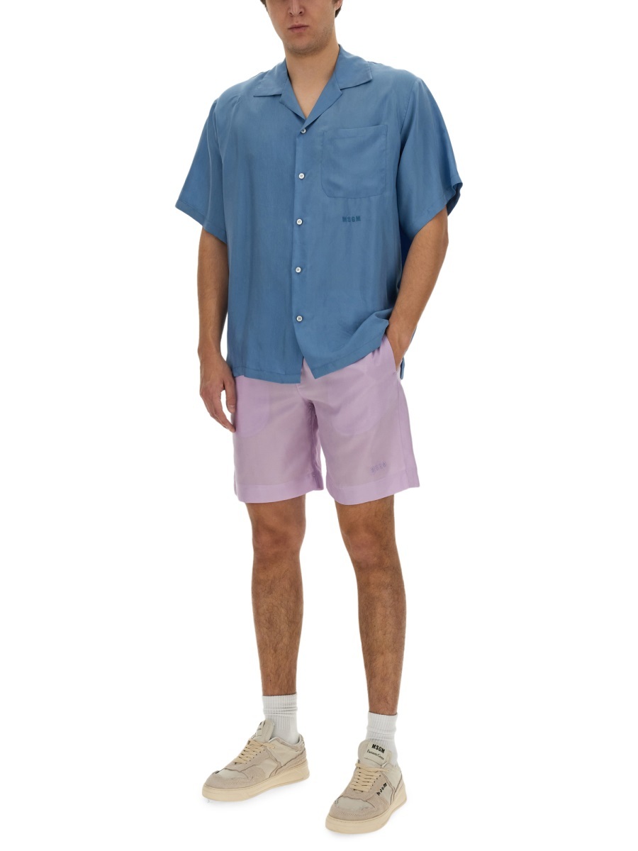 Msgm Regular Fit Cupro Shorts With Logo Detail In Pink