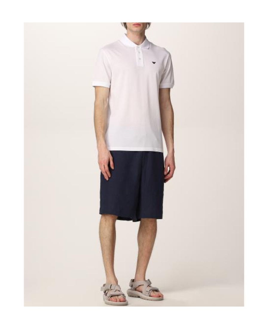 Emporio Armani Logo Embroidery Cotton Polo Shirt In White
