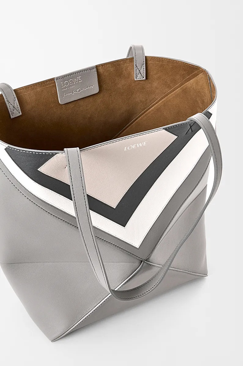 Loewe Medium Puzzle Fold Tote In Nappa Calfskin In Gray